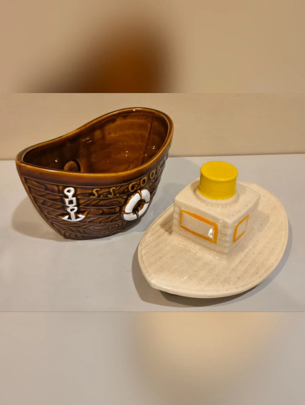 Vintage Nelson McCoy Ceramic Tug Boat  Cookie Jar - Home Kitchen